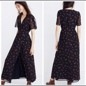 Madewell Navy Twig and Flower Print Maxi Dress